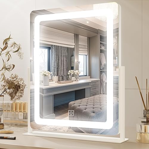 Miniatura 17 de PRIMETEK Espejo de tocador con luces, espejo de maquillaje grande de 22 x 19 pulgadas con luces, espejo de maquillaje con luz LED Hollywood, sensor