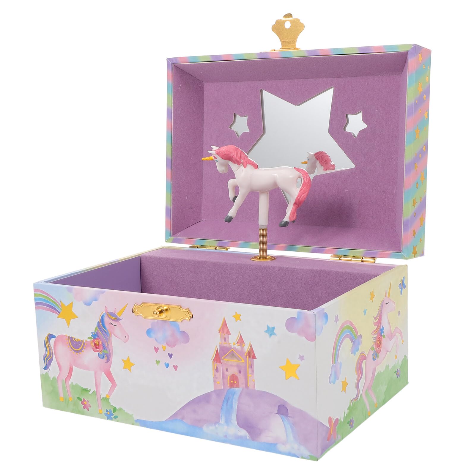 Toyvian Caja de Música Joyero para Niñas con Forma de Unicornio, Almacenamiento Versátil de Joyas en Madera y Metal, Obsequio para Cumpleaños o Año