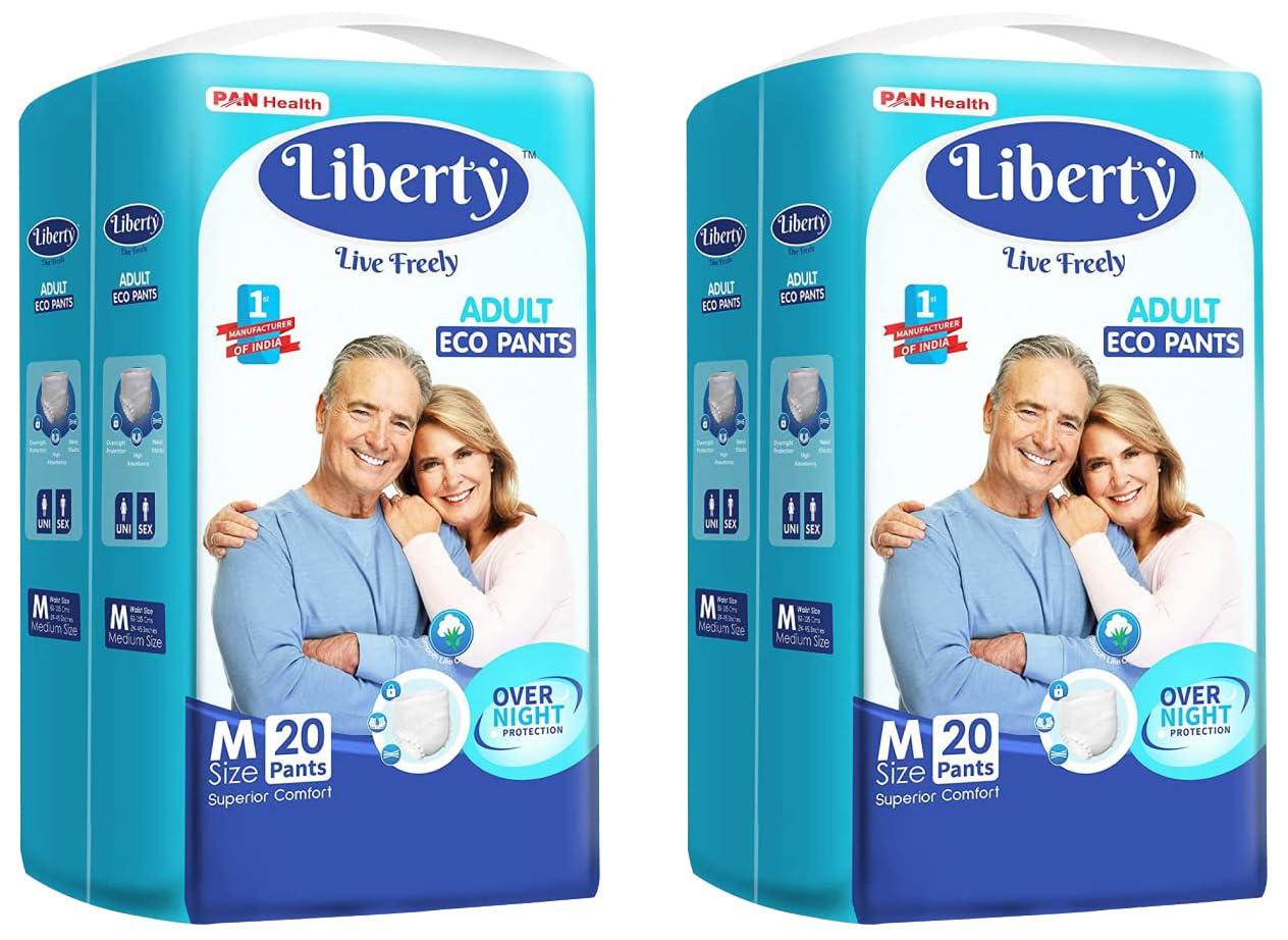 Liberty Eco Adult Diaper Pants, Medium (M) Size, 20 Count, Waist Size (61-115cm | 24-45 inches), Unisex, High Absorbency, Leak Proof, Overnight Protection, Pack of 2-image-36