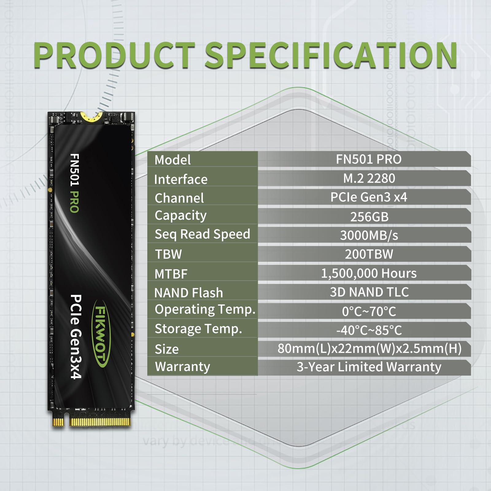 Amazon | Fikwot FN501 Pro 256GB NVMe SSD - M.2 2280 PCIe Gen3 x4