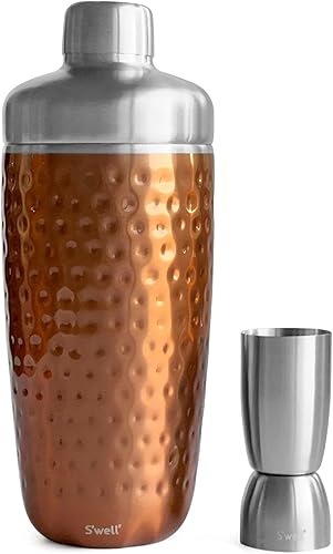 Swell Juego de coctelera de acero inoxidable con jarra jigger de 18 onzas líquidas contenedor aislado al vacío metálico de triple capa diseñado para