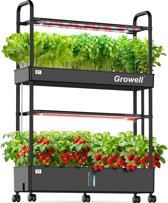 Growell Sistema de cultivo hidropónico de 60 cápsulas, gran jardín hidropónico vertical con luces de cultivo inteligentes de espectro completo, agua de circulación automática, sistema de jardinería interior celular para hierbas, verduras y frutas