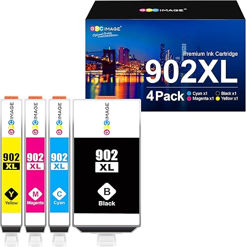 GPC Image Compatible Ink Cartridge Replacement for HP 902XL 902 Ink Cartridges to use with Officejet 6978 6968 6962 6958 6970 6950 6960 Printer Tray (Black, Cyan, Magenta, Yellow, 4 Pack)