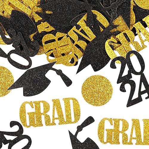 Hying 200 piezas de confeti de graduación 2023 para mesa, papel de lentejuelas doradas y negras, confeti de graduación 2023 para decoración de
