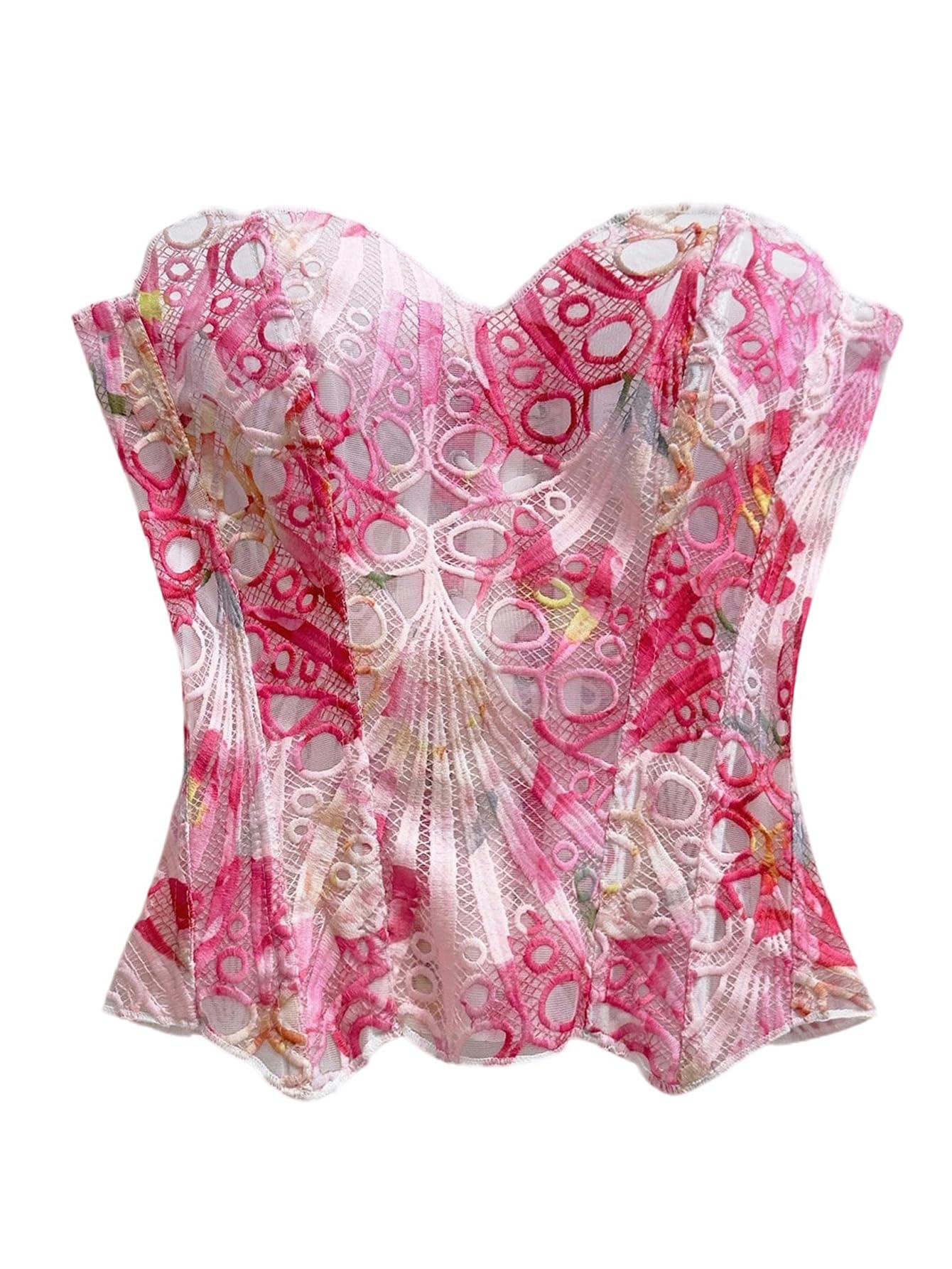 WDIRARA Women's Lace Corset Tops Mesh Strapless Bustier Tube Going Out Top