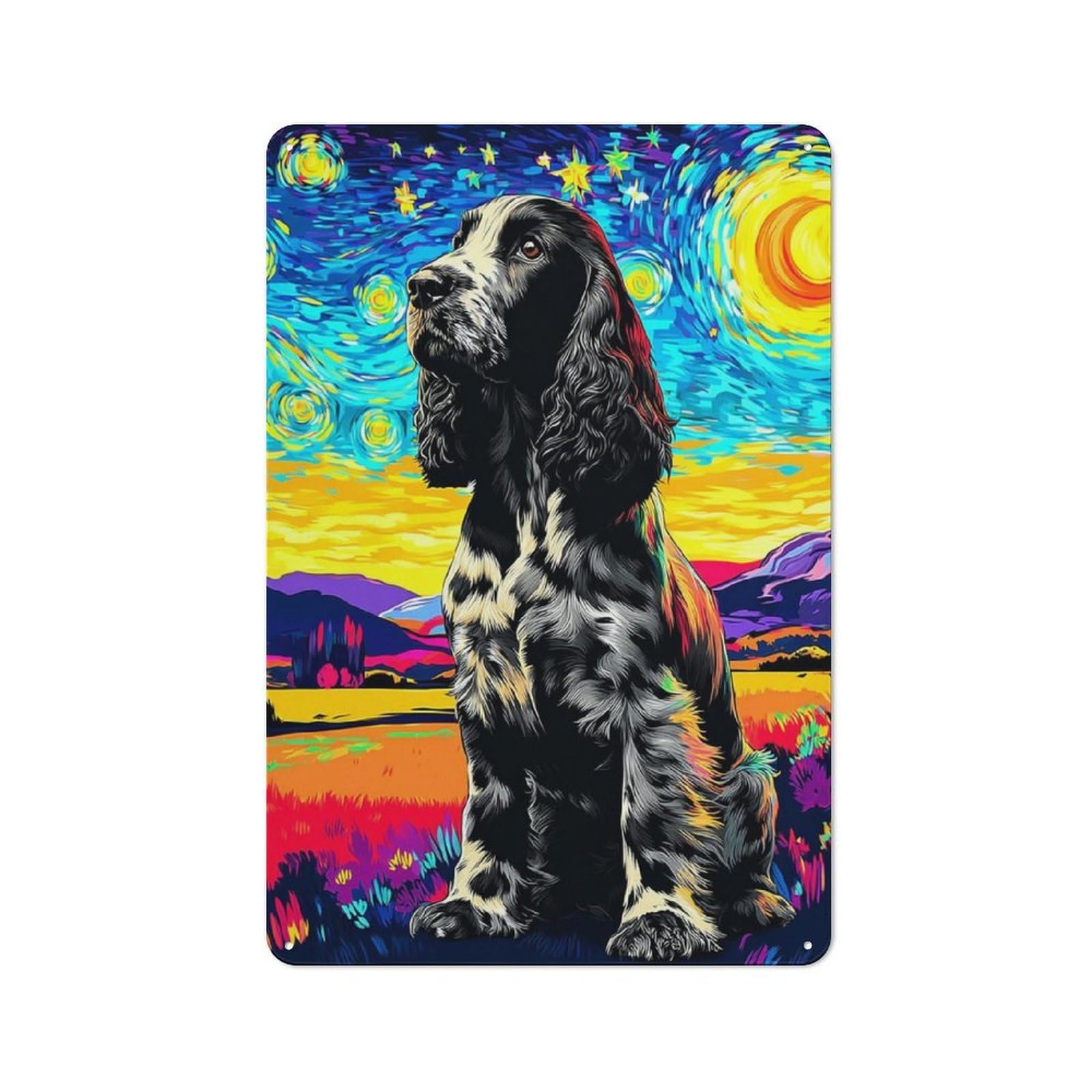Junmoney Starry Night Cocker Spaniel Metal Wall Plaque With Design 30X20cm, Retro Small Space Decor For Flat, Dorm Room, Lounge Or Cafe