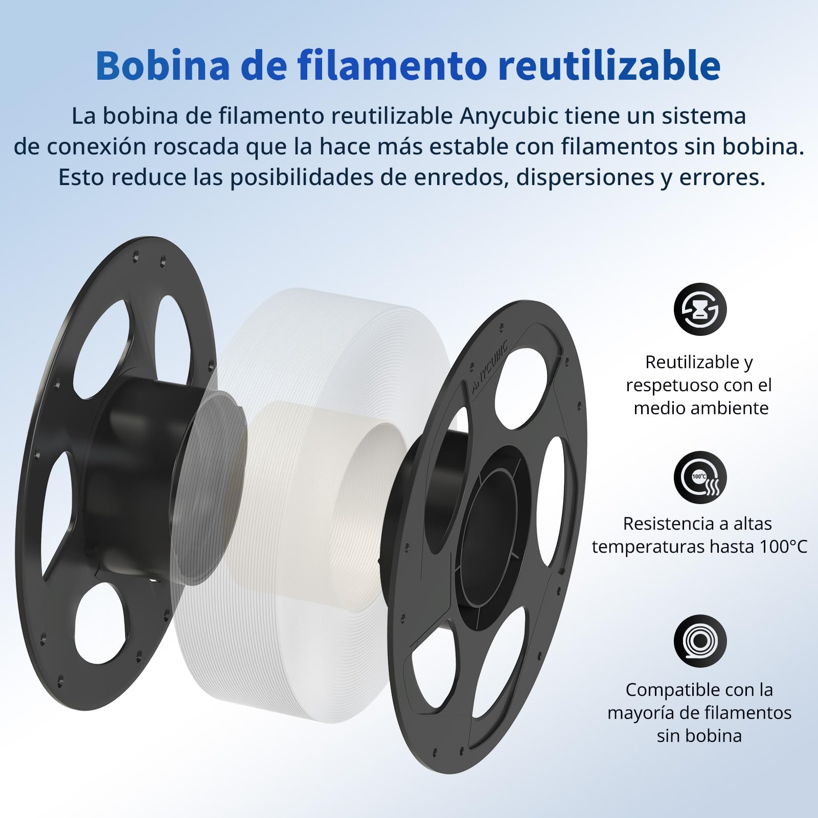 ANYCUBIC PLA Filamento de 1,75 mm, Negro, Bobina Reutilizable de PLA, Filamento para Impresoras 3D de 10 kg, Envasado al Vacío, Identificación Inteligente