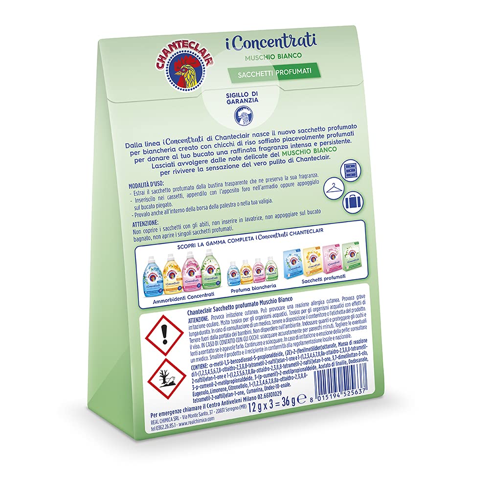Chanteclair - I Concentrati, Sacchetti Profumati, Muschio Bianco, per Armadi, Cassetti e Valigie, Profumo Intenso e Persistente