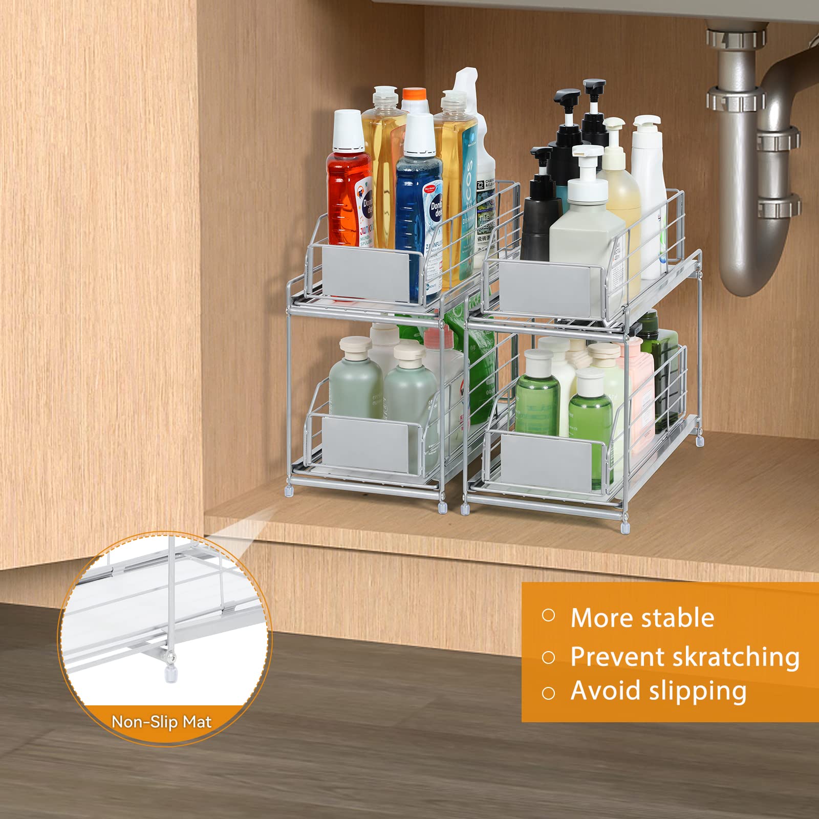 Organiseur sous évier, panier coulissant à 2 niveaux sous lavabo de la Organiseur sous évier, panier coulissant à 2 niveaux sous lavabo de la