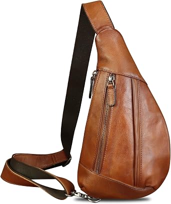 Genuine Leather Sling Bag for Men and Women Vintage Real Leather Crossbody Chest Bags Backpack Purse for Travel Hiking