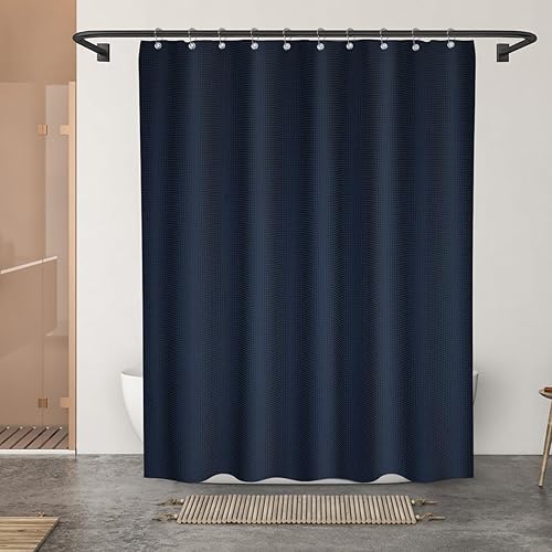 Vista 128 de Cortina de ducha de tortugas marinas, temática náutica de playa, verde y verde azulado, sin ganchos, punto gofre y forro desmontable, decoración