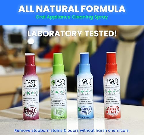 Miniatura 4 de TASTY CLEAN Paquete de 2 limpiadores multiusos con sabor a manzana para dentaduras, retenedores, protectores bucales, alisadores de dientes,