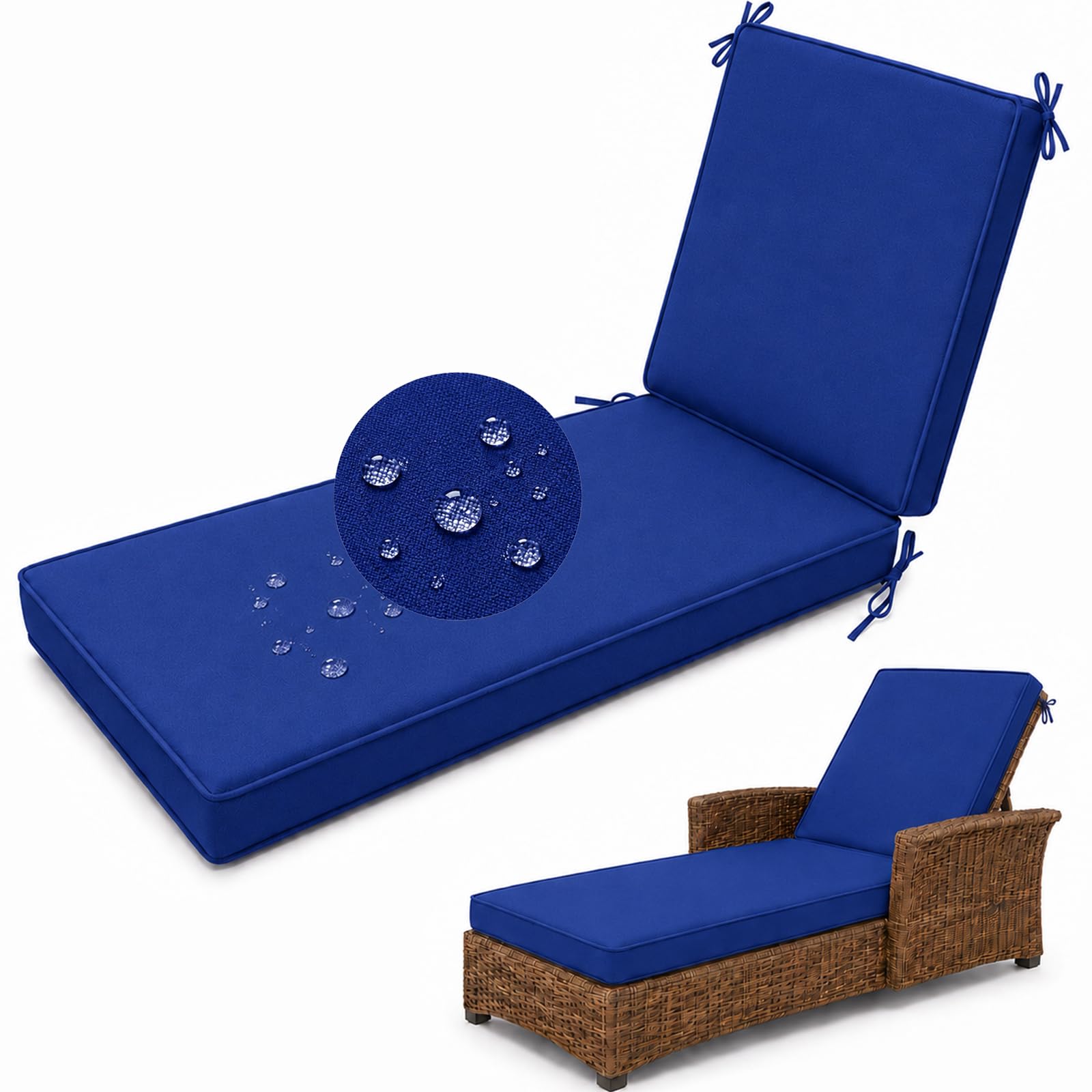 Aocase Waterproof Sun Lounger Cushion, Garden Sunbed Recliner Pad, Sea Blue