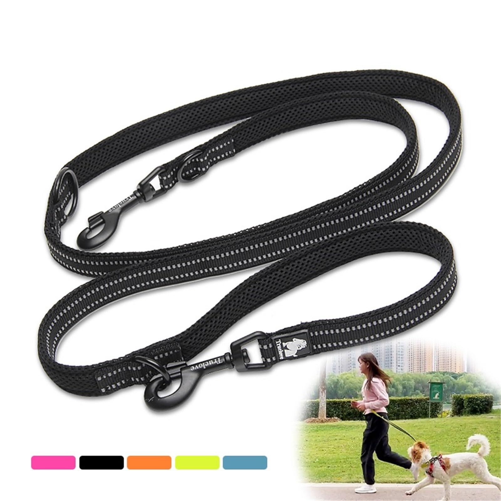 Cinturón de Nailon 7 en 1 for Perros con Manos Libres for pasear, con Doble Gancho, Multifuncional, for Entrenamiento. Correa Perro(Black,L)