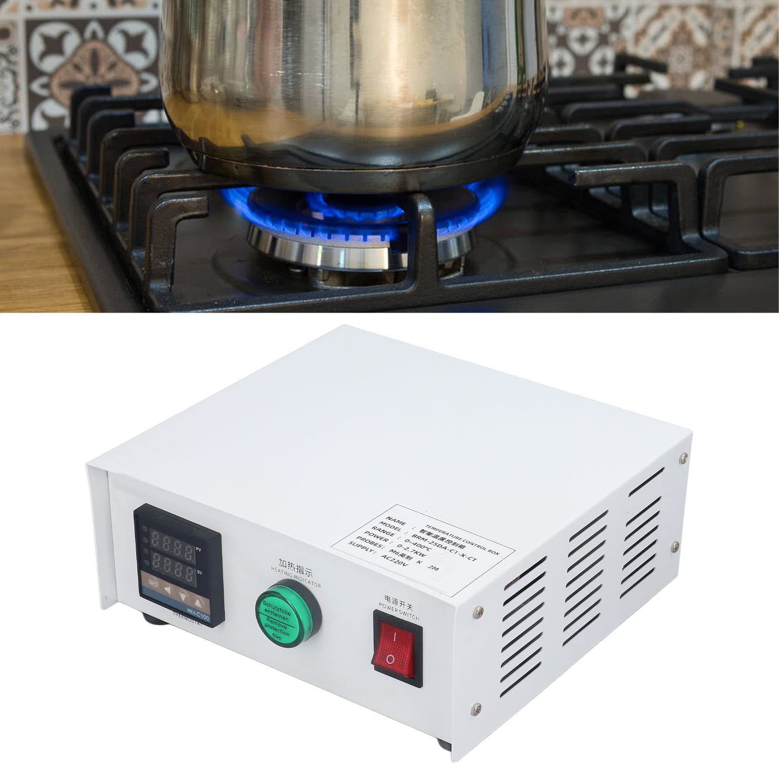 FTVOGUE Caja de Control de Temperatura PID Kit de Controlador de Temperatura Digital de Acero Inoxidable AC220V 32 a 752 Fahrenheit Tipo K Termopar Autoajuste para Hornos Máquinas de Estampado (tío