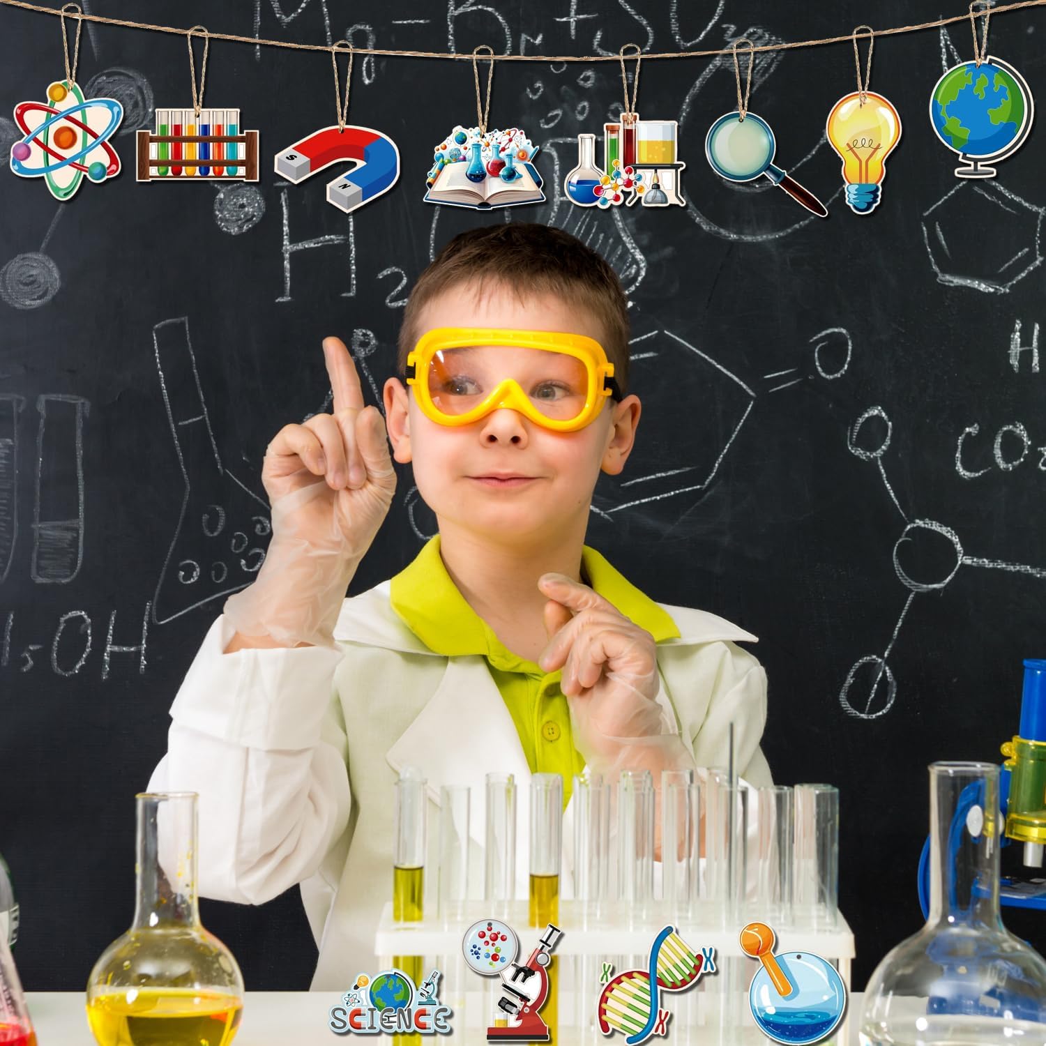 24 Pieces Science Theme Wooden Hanging Ornament Science Party Decorations Science Lab Chemistry Biology Physics Party Supplies for Science Party Chemistry Party Lab School Decorations image 5