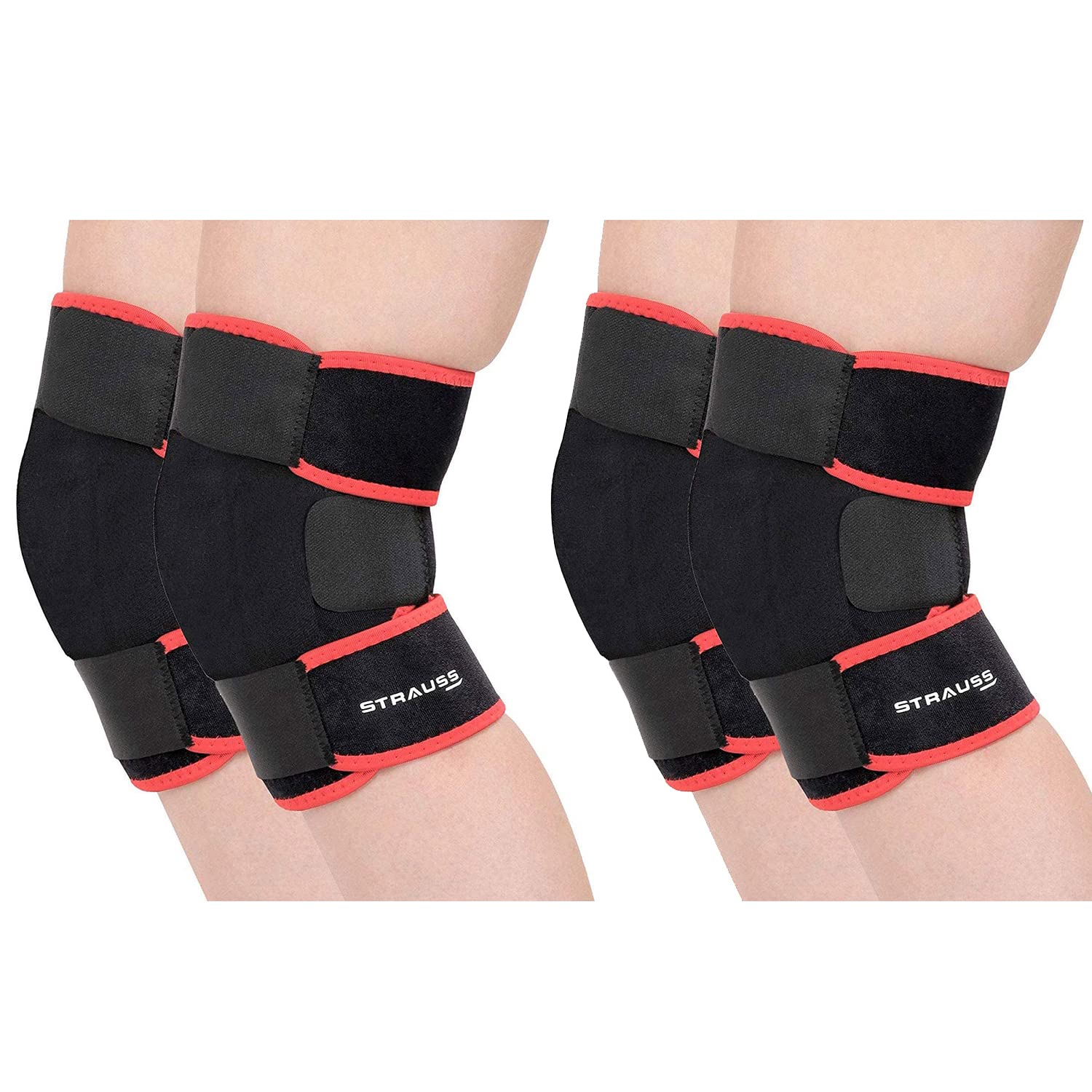 STRAUSS Adjustable Patella Knee Support | Compression Brace for Men & Women, Gym, Running, Sports, Injury Recovery | 2 Pair (Black & Red) (B0C3RJDKKQ) Amazon Price History, Amazon Price Tracker