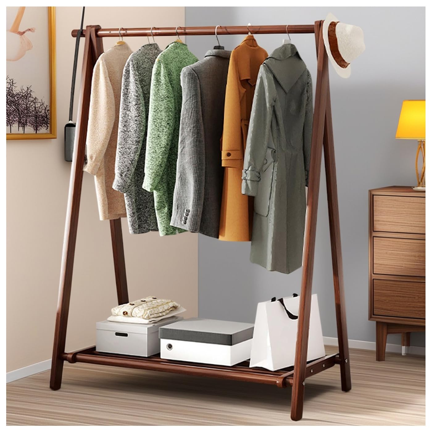 Perchero de Madera, Perchero de Madera de pie, Burro Ropa Plegable, Resistente y Estable, Maximum Load 80kg, para el Pasillo de la Oficina en casa : 60/80/100/120CMx46CMx150CM