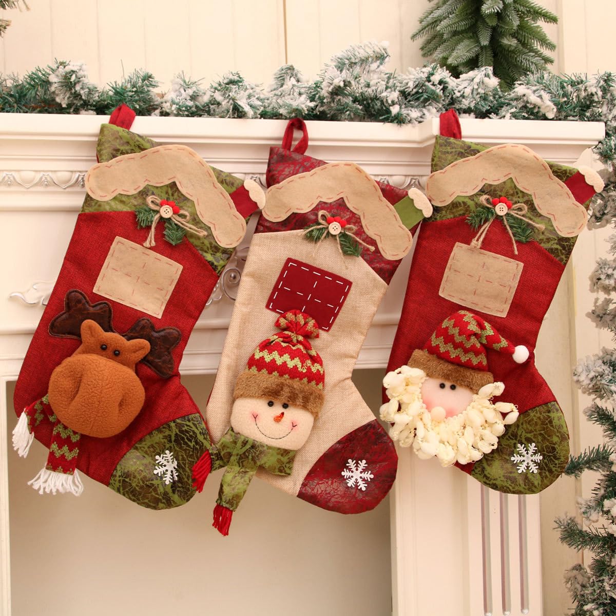 Weihnachtsstrümpfe mit Namensschildern, personalisierbar, 50,8 cm, 3 Stück, große Weihnachtsstrümpfe für Geschenke, perfekte Weihnachtsdekoration für Zuhause und Weihnachtsfeiern