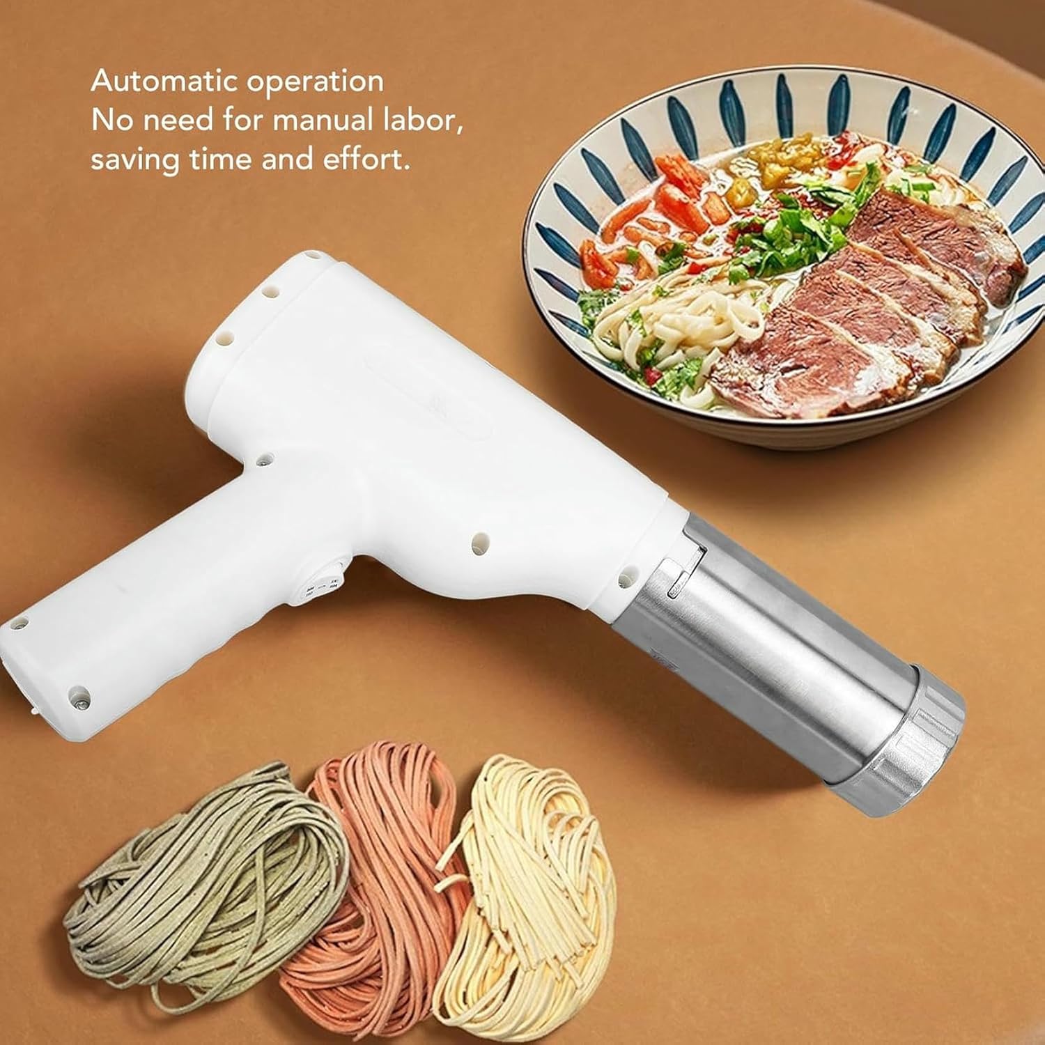 Handheld Electric Pasta Maker, Portable Cordless Automatic Noodle Making Machine Built in Battery, Household Kitchen Spaghetti Ramen Maker Machine Supports Adjustment Sizes
