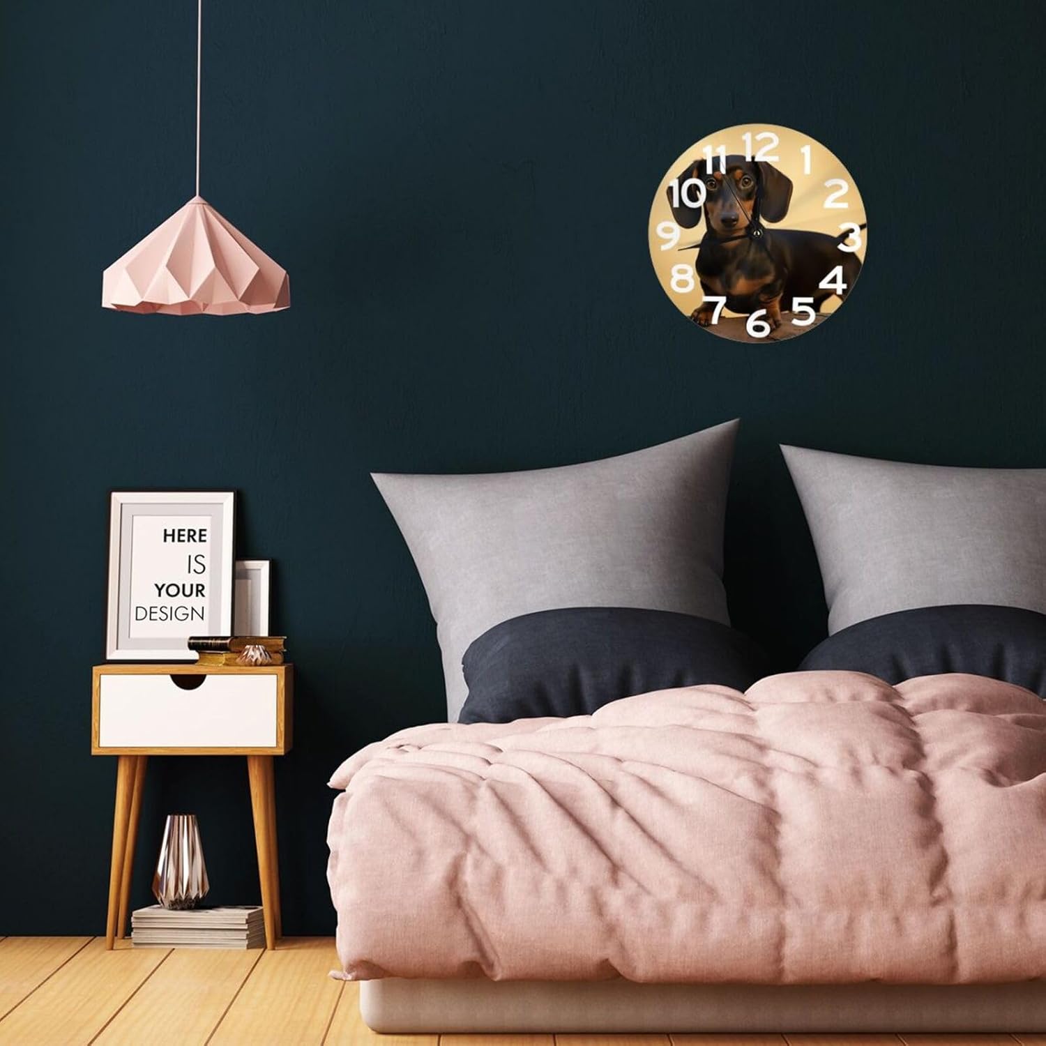 10 Inch Wall Clock A Cute Dachshund Battery Operated Wall Clocks Silent Non-Ticking Round Wall Clock for Living Room Kitchen Home Office Wall Decorative Clock