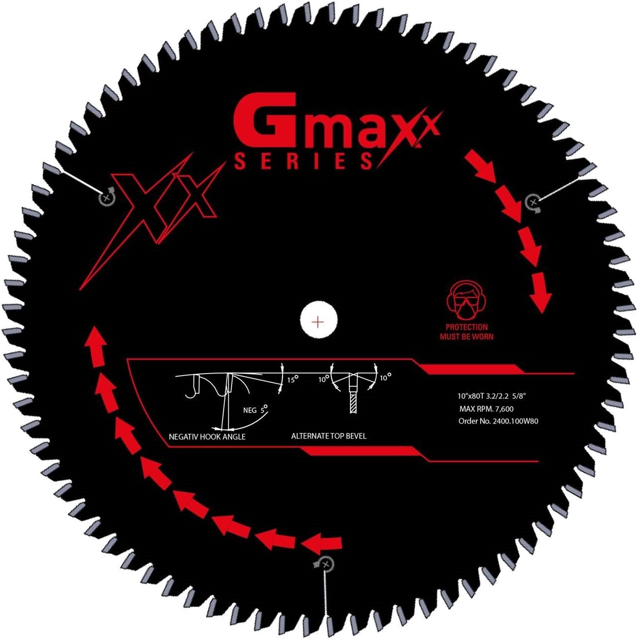 2400.100W80 10 -Inch 80 Negative Hook Teeth Carbide Tipped Fine Crosscut Circular Saw Blade