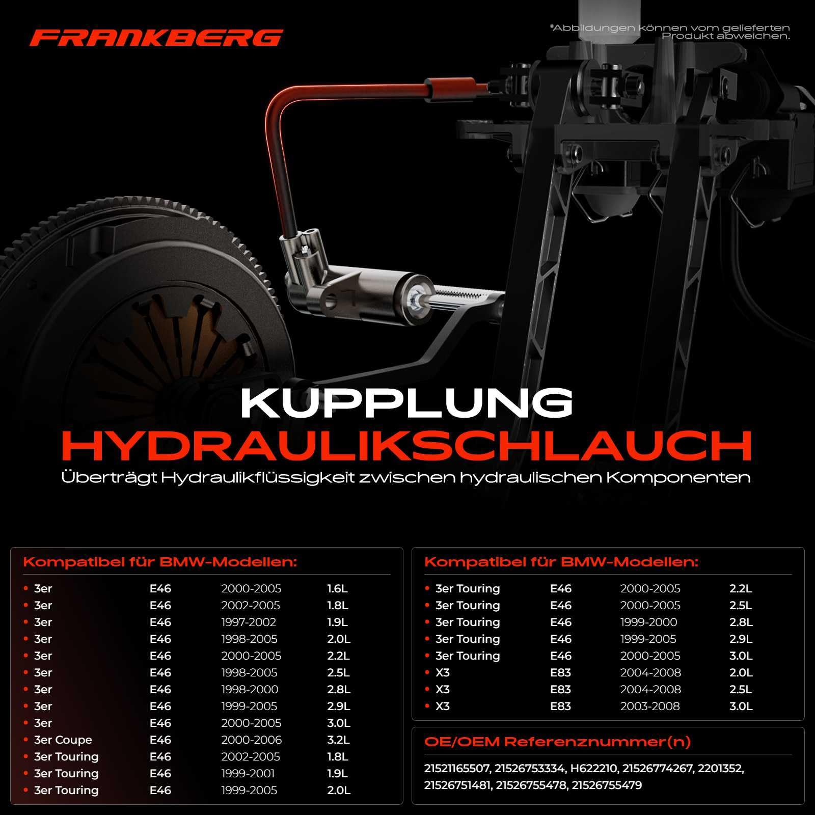 Frankberg Tubo frizione Clutch Compatibile con Serie 3 Compact E46 Serie 3 Touring E46 Serie 3 E46 Serie 3 Cabriolet E46 Serie 3 Coupé E46 Replace# 21526774267