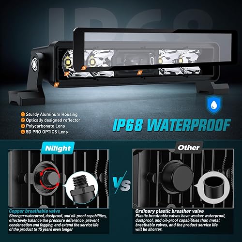 Miniatura 6 de Nilight Barra de luz LED de 8 pulgadas, 5 LED, 2 unidades, luz antiniebla LED de una sola fila, visión nocturna sin tornillos, luz todoterreno con