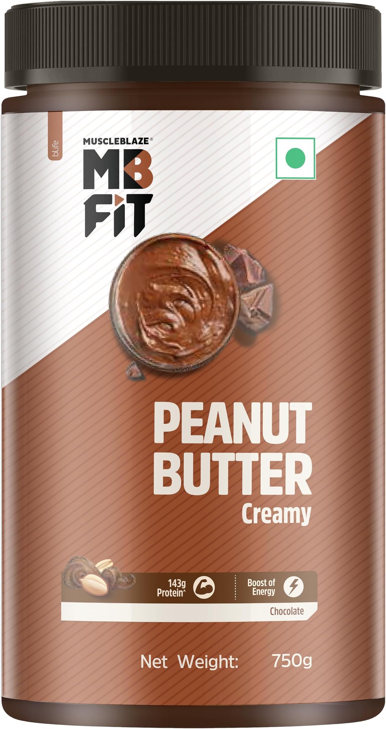 Fit Chocolate Peanut Butter (Creamy, 750g) | High Protein | No Trans Fat, Energy Booster
