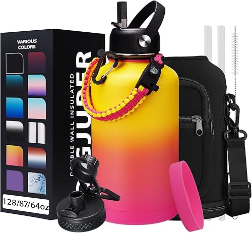 Miniatura 57 de Botella de agua de acero inoxidable aislada al vacío de 40 onzas, mantiene frío 48 h y caliente 24 h, tapa de pajilla y boquilla, funda de Verde