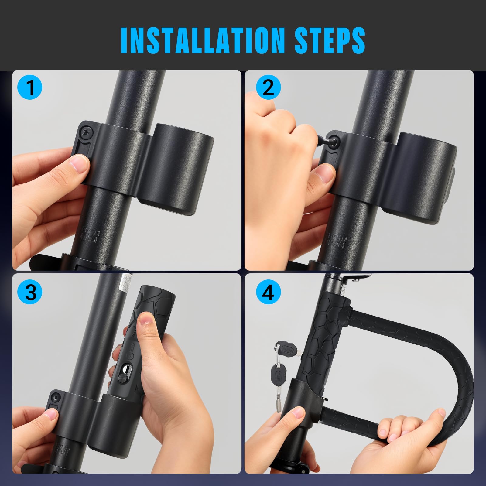 Candado en U resistente para bicicleta, tijeras superfuertes de 12 toneladas, bloqueo en forma de U de 20 mm, cerradura antirrobo de silicona con cubierta deslizante, cable de acero de 4 pies con
