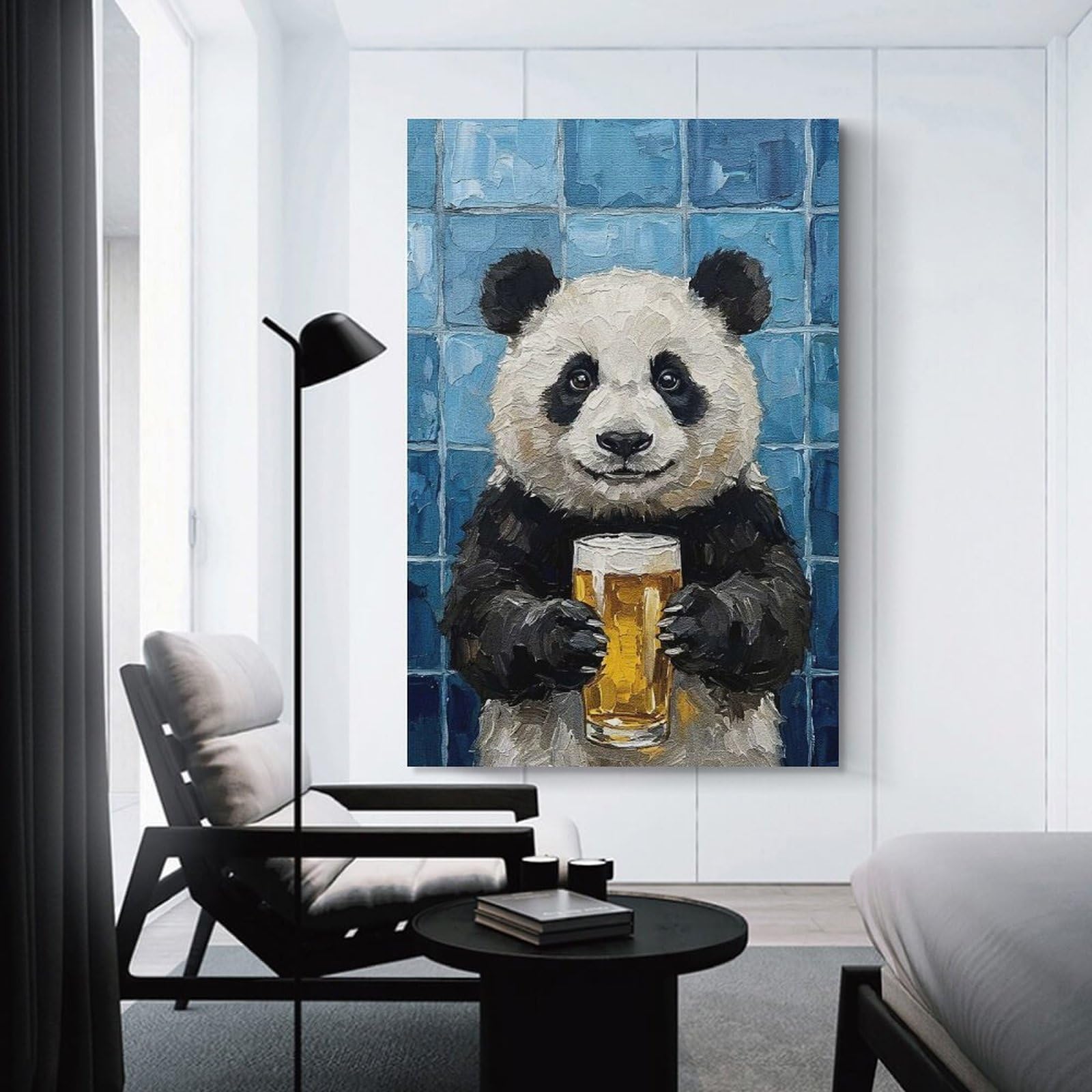 Junmoney Unframe-Style-15 Panda With Beer Painting Canvas Art Print 20X30inch(50X75cm), For Apartment Walls, Studios Or Work Areas, An Easy Choice For New Home Styling