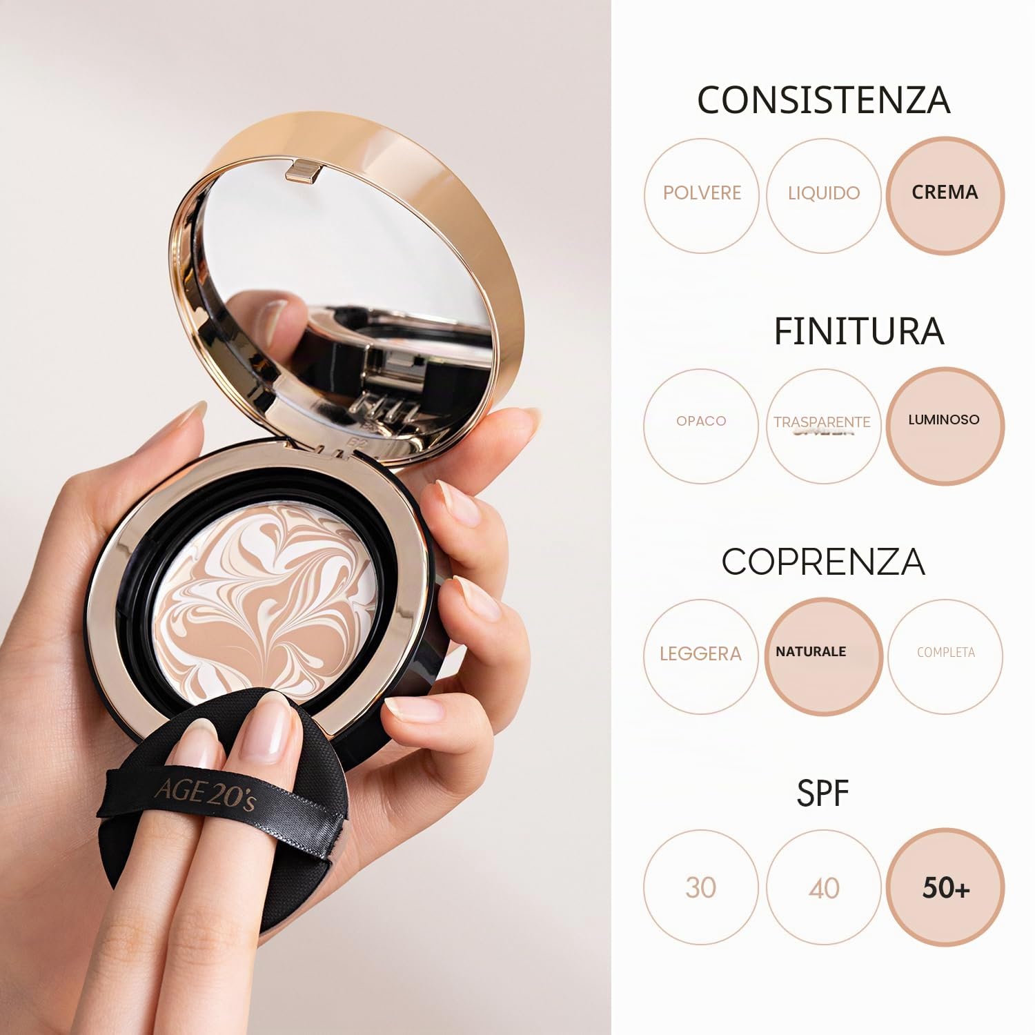 AGE20'S Signature Essence Pact SPF 50+ | Confezione da 2 | 21 Beige Chiaro | Fondotinta in crema, finitura luminosa, copertura naturale | Korean Cushion Foundation