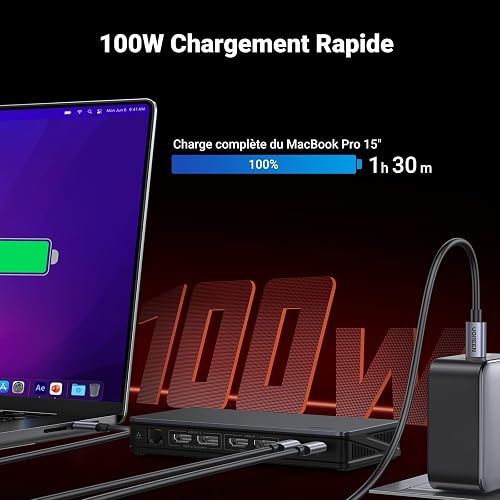 UGREEN Laptop Docking Station, 9-Port, Dual 4K@60Hz with DisplayLink, Ethernet, 100W PD, 3x 10Gbps USB-A/C Ports, for MacOS and Windows (Install The Latest DisplayLink Driver, Charger Not Included) - 7