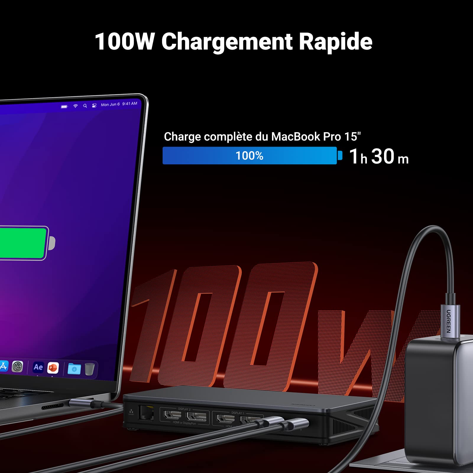 UGREEN Revodok Pro 209 Docking Station USB C DisplayLink Dual HDMI et DisplayPort 4K60Hz Double Affichage Différent pour MacOS 9 en 1 Station Accueil Multiports USB 10Gbps PD 100W Ethernet Gigabit