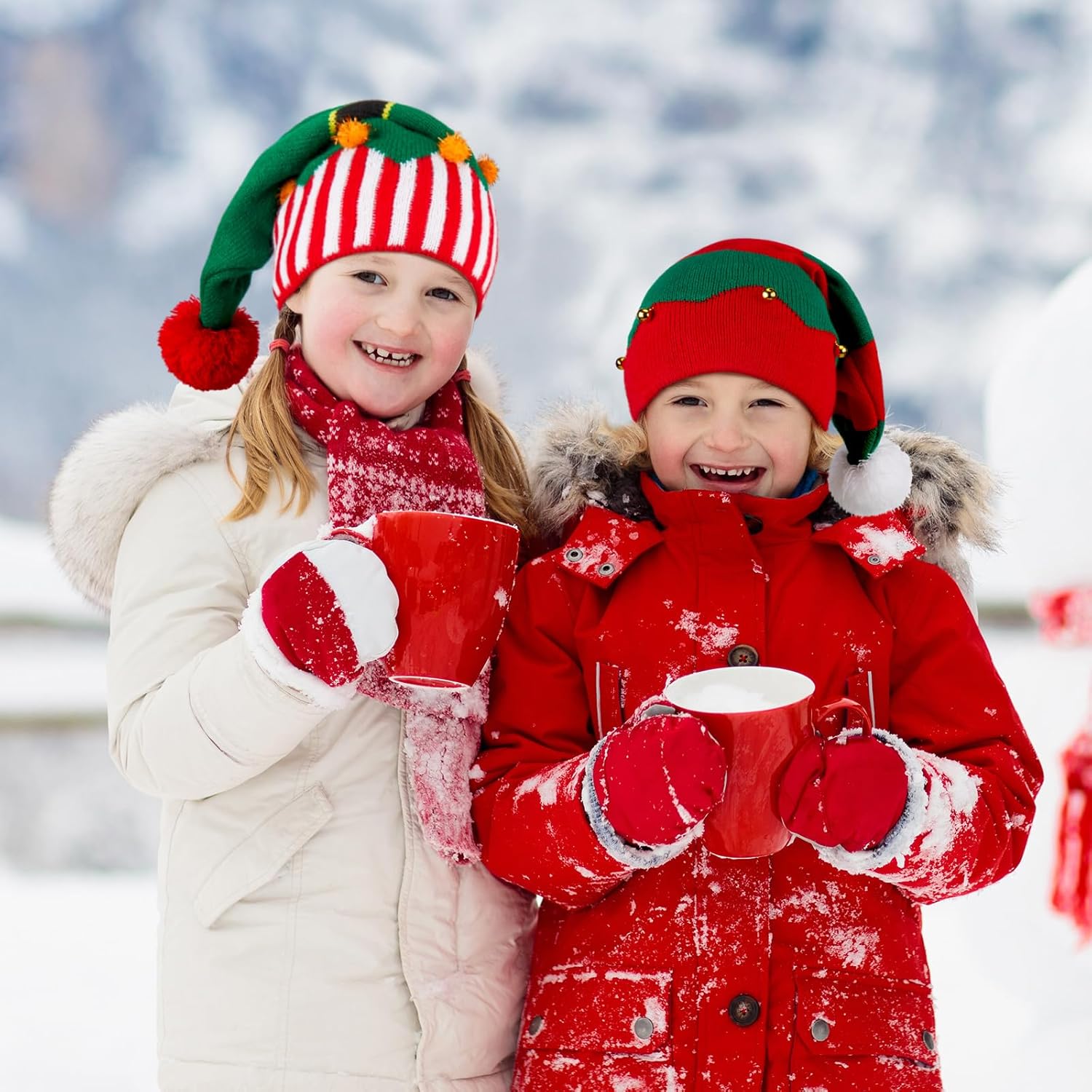 Funtery 6 Pcs Christmas Knitted Elf Hats Bulk Crochet Santa Hats Adults Holiday Beanies for Women Men Family - Image 3