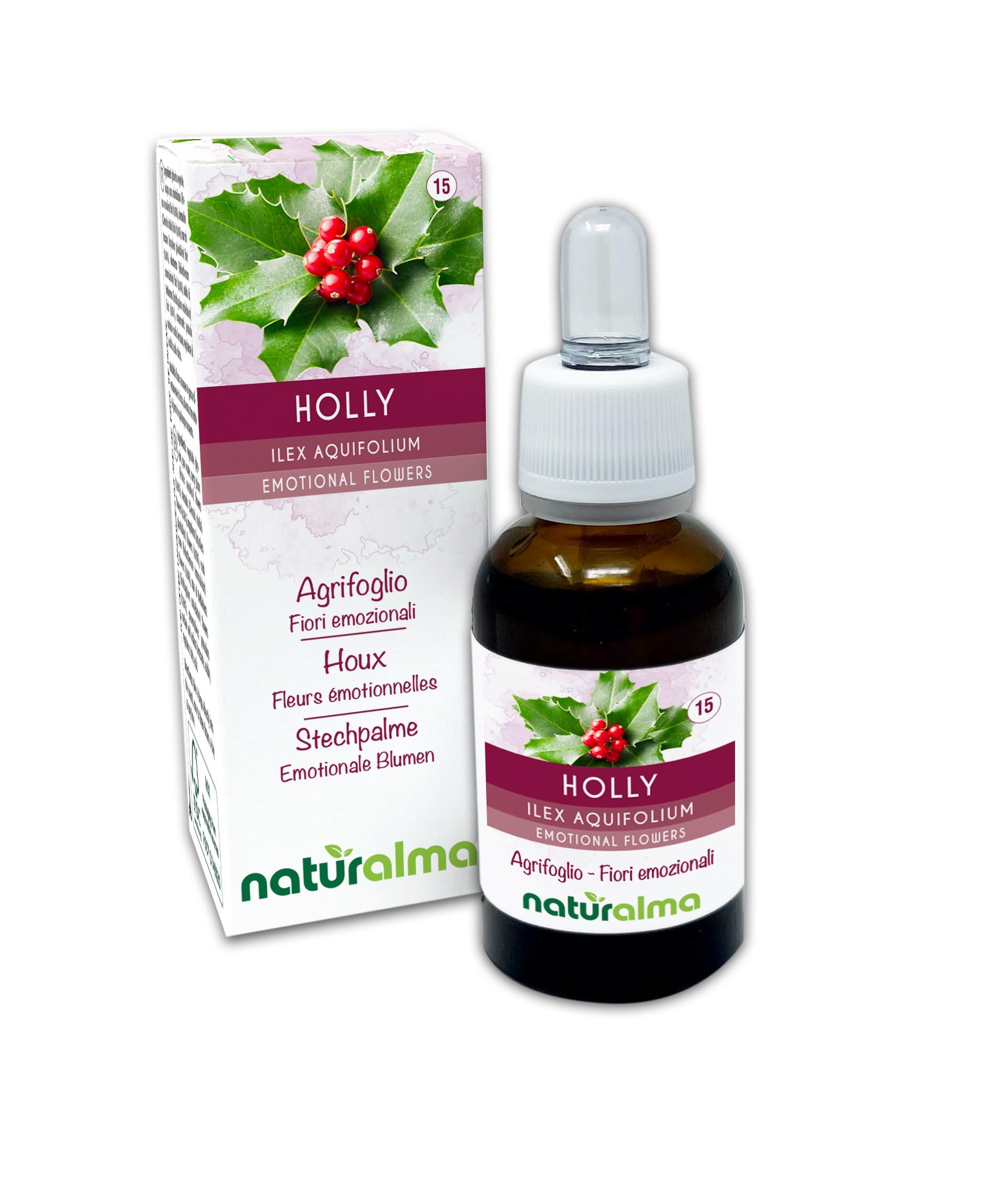 Holly oder Stechpalme (Ilex aquifolium) Emotionale Blumen oder Bach-Blten  Naturalma - Tropfen 30 ml - Alkoholfreier Flssigextrakt - Bltenessenzen -  Vegan : Amazon.de: Drogerie & Krperpflege