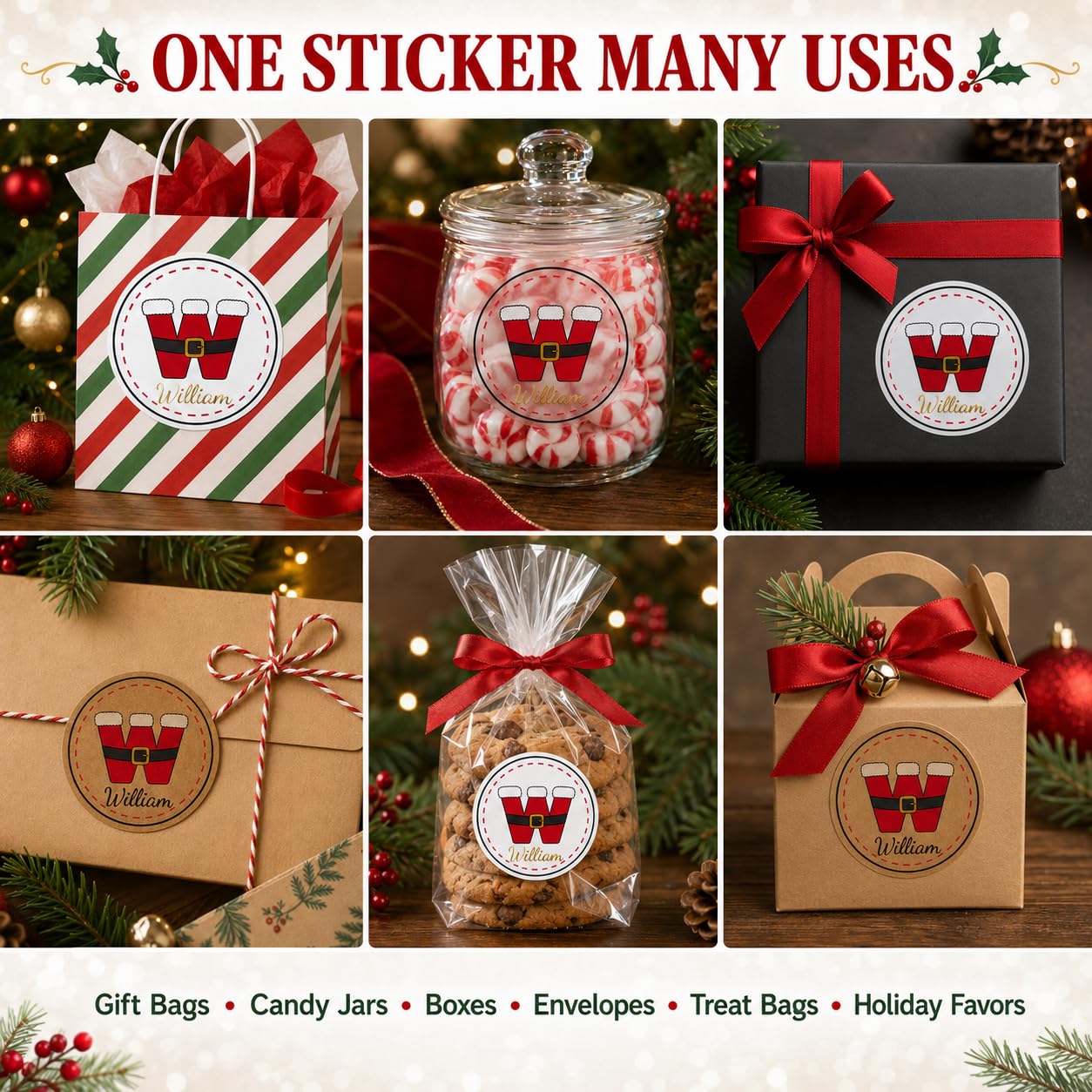 Personalisierte Weihnachtsaufkleber, Urlaubsparty-Geschenke | Personalisierte Anfangs-Aufkleber, Geschenkpapier, Geschenkboxen, Bäckerei-Verpackung, Kinder-Weihnachtsetiketten