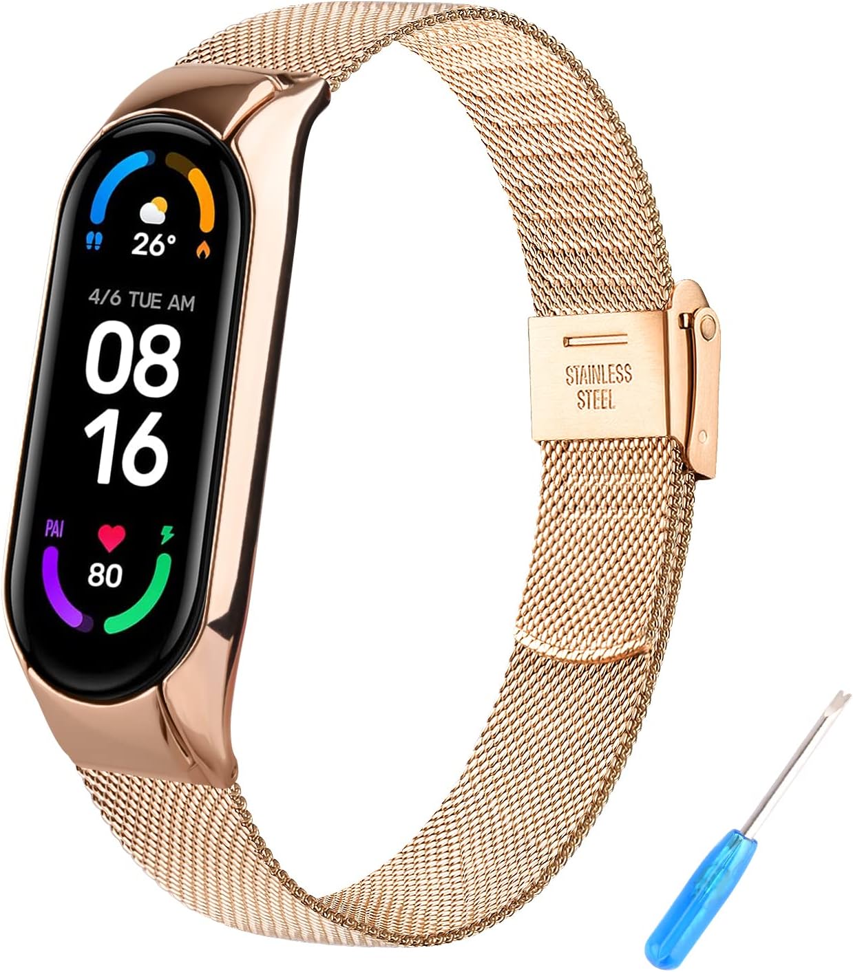 Tobfit Correa Compatible con Xiaomi Mi Band 6 / Xiaomi Mi Band 5 Correa, Pulsera de Acero Inoxidable de Metal Ajustable Mejorado para Xiaomi Mi Band 5 & Xiaomi Mi Band 6 Correas (Oro Rosa)