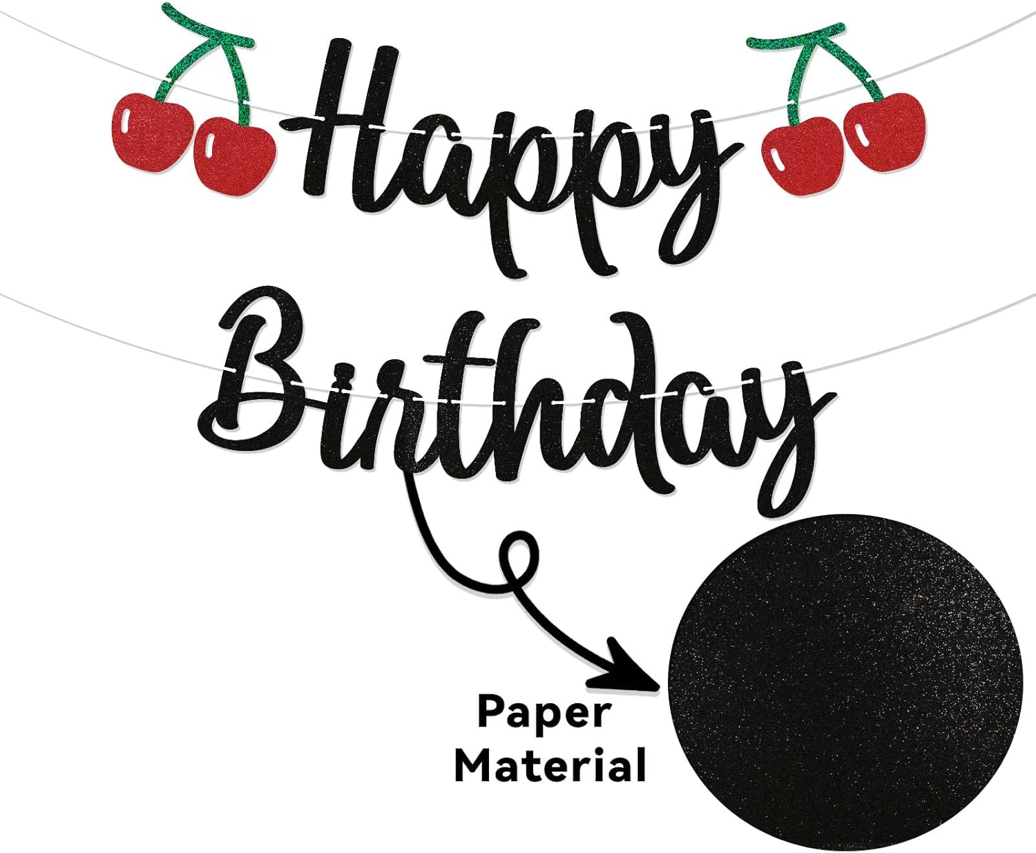 Cherry Birthday Banner - Cherry 1st Birthday Banner, Fruit Theme Bday Party Decorations Black Glitter
