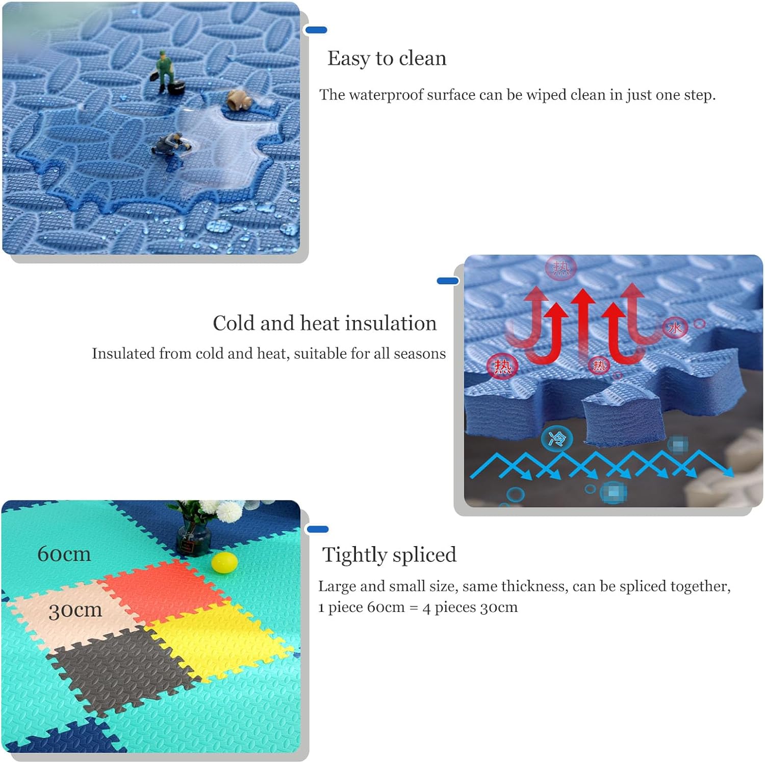 Extra Thick Foam Puzzle Exercise Mat - 12 Pack Interlocking 12"x12"x1" High-Density EVA Floor Tiles for Gym & Play Area - Light Blue & Green Color