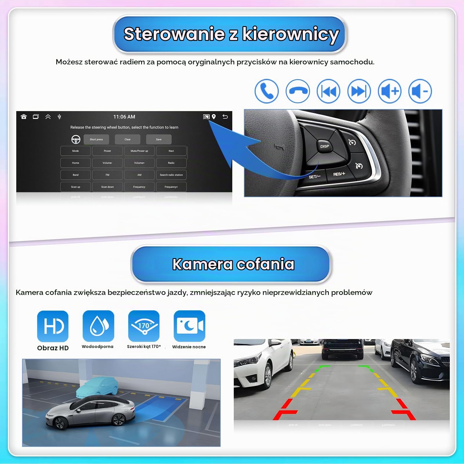 Hikity 2+64G Dab/Dab+ Radio samochodowe 1Din z bezprzewodowym Carplay Android Auto, Android 13 6,9-calowy ekran dotykowy Din 1 Radio z GPS WiFi Bluetooth Mirror Link FM AUX TF USB SWC Kamera cofania
