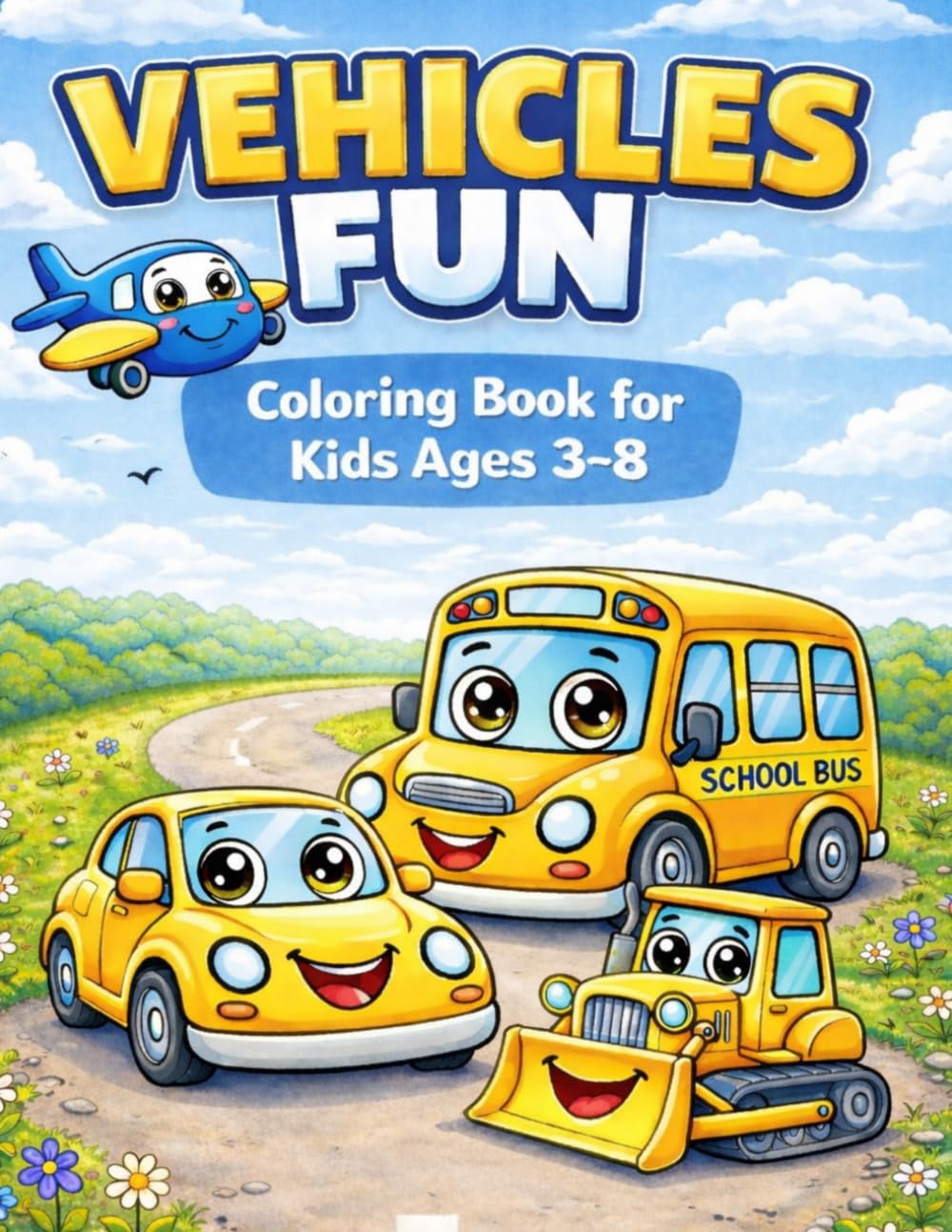Vehicles Fun: Colouring book for kids ages 3-8