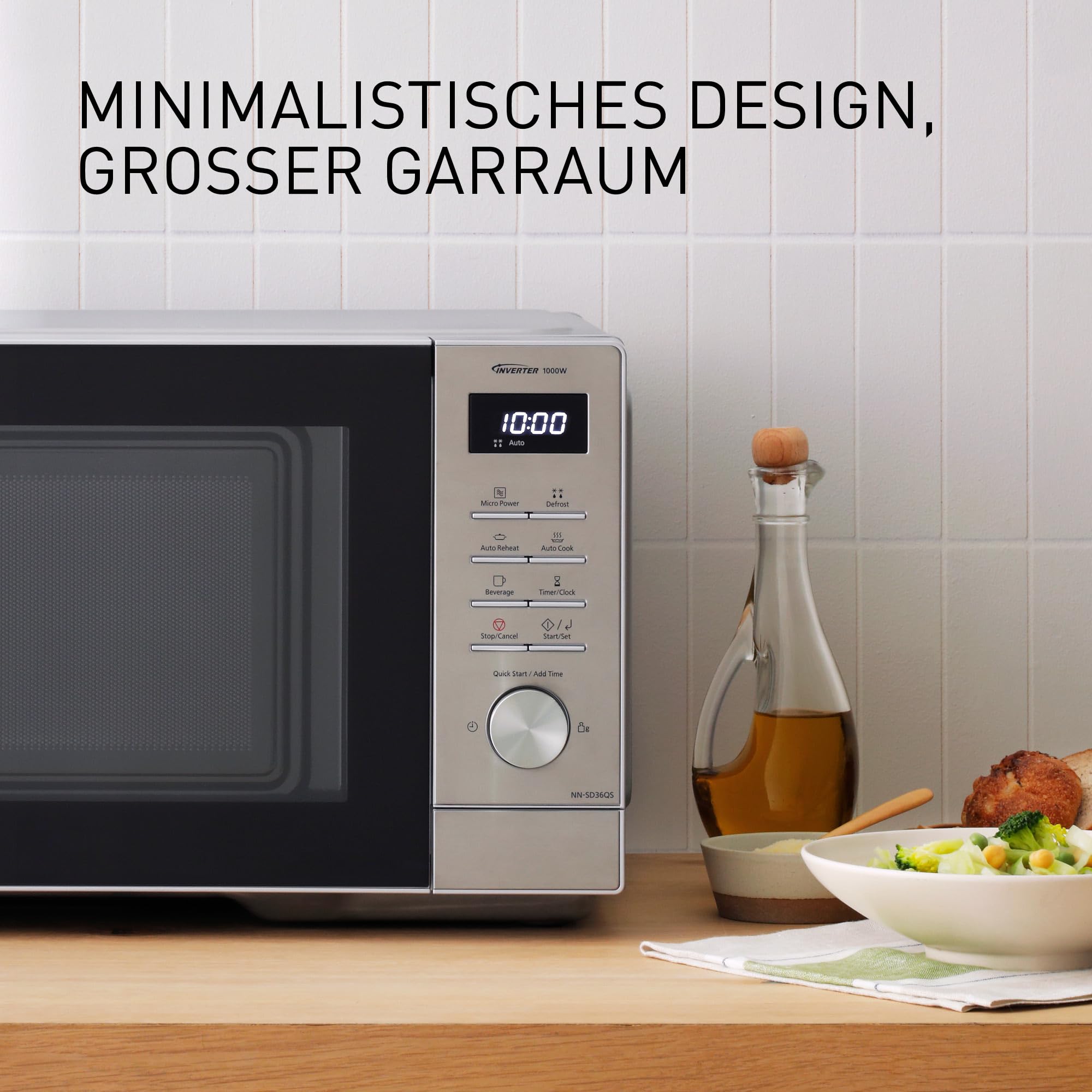Panasonic NN-SD36QSEPG Solo-Mikrowelle, 29 l, 1000 W, automatisches Auftauen, 11 automatische Programme, Timer, Silber