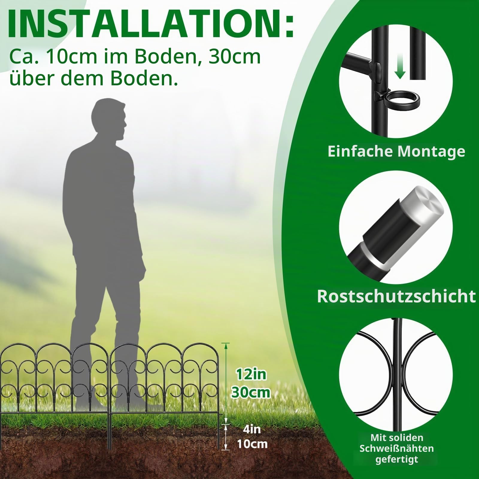 Thealyn 40cm (H) x 2.35m (L),Dekorative Metall Gartenzaun, 5Panel Set