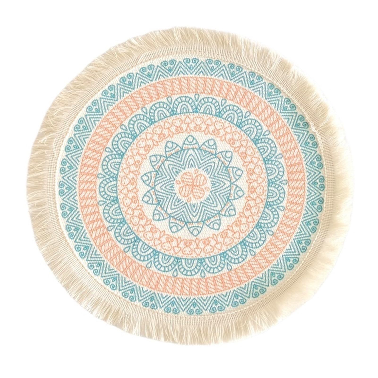 2pcs Bohemian Style Circular Placemat - Cotton Thread Woven with Tassels for Decor(Color 5,33cm)