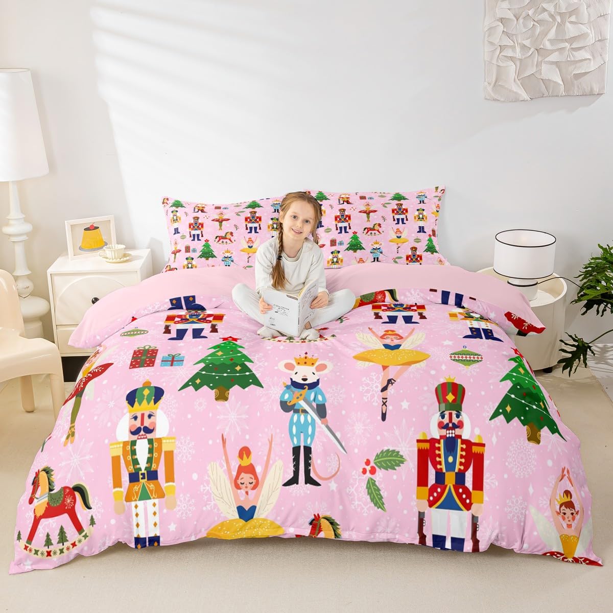 Homewish Dzieci dziadek do orzechów ozdoby świąteczne super king poszewka na kołdrę nastolatka Boże Narodzenie dziadek do orzechów zestaw pościeli karuzela choinka poszewka na kołdrę dziewczyny