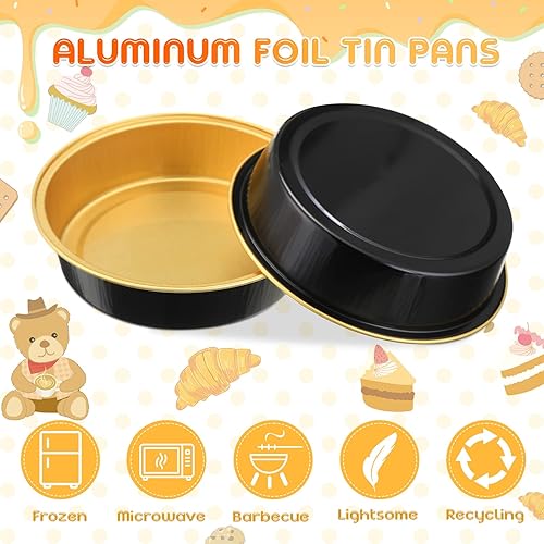 Miniatura 4 de Yinder 120 moldes desechables de 8 onzas con tapas, mini latas de papel de aluminio para tartas de papel de aluminio, recipientes redondos