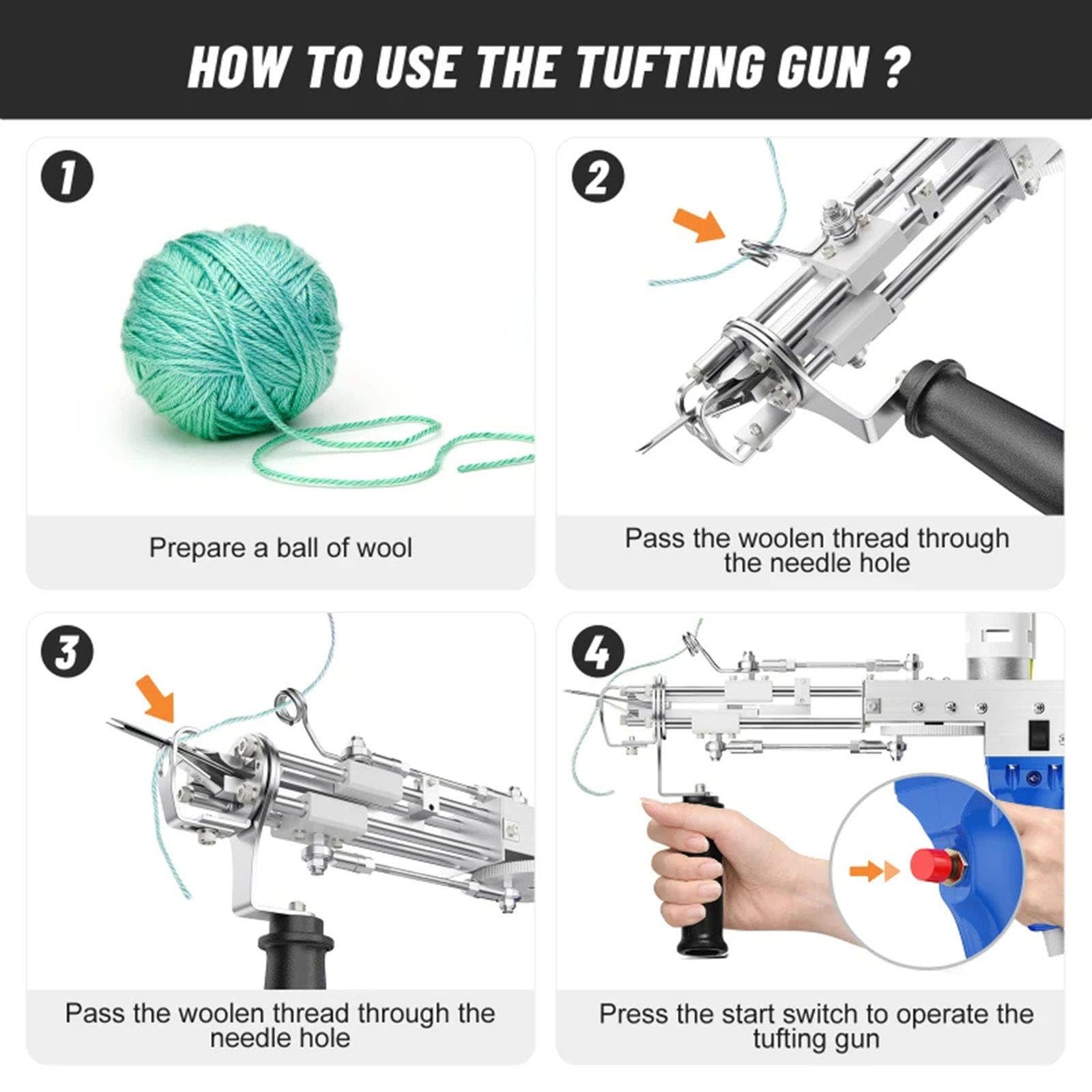 Zestaw Startowy Pistolet Tufting z Trymerem Dywanów, Włóczka & Tkanina Tufting, Pistolet Cięcie Pętla Dywanów, 5-40 Ściegów/Sec, Łatwy Bezpieczny, Niezbędny dla Miłośników Tuftingu A