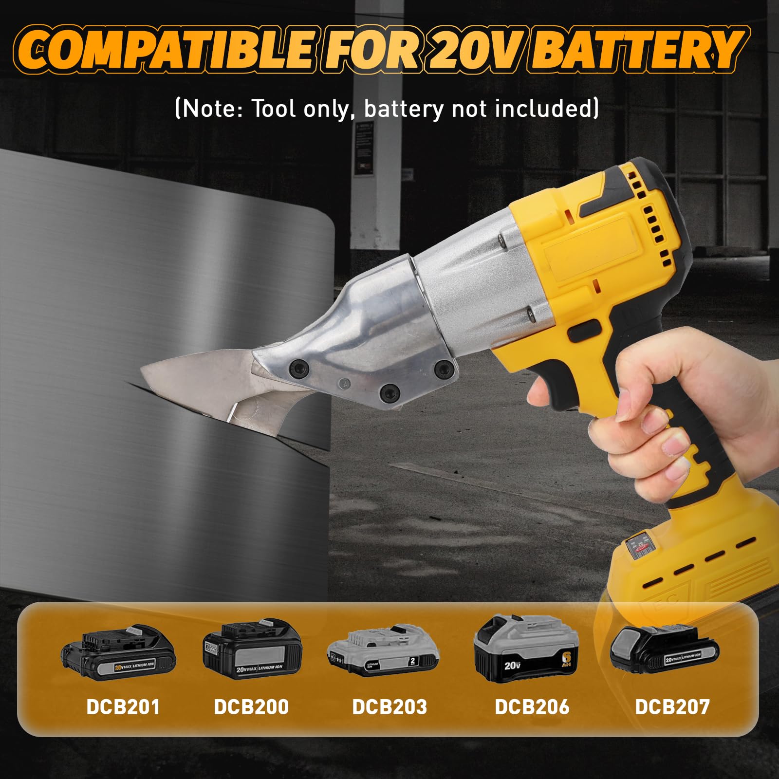 Forbici elettriche senza fili compatibili con batteria DeWalt da 20 V, forbici elettriche in metallo senza spazzole con testa rotante a 360°, spessore massimo di 2 mm per fogli, tappeti, pelle,